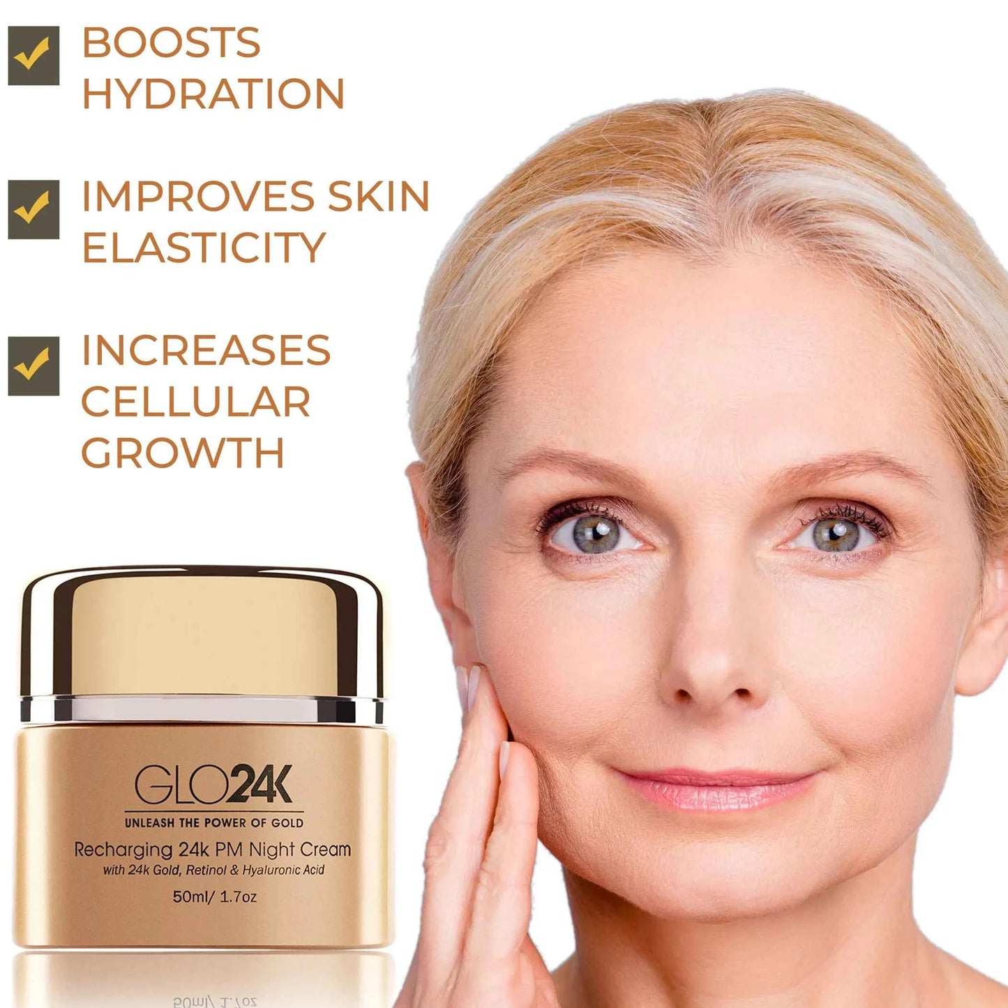 Recharging 24k PM Night Cream with 24k Gold, Retinol & Hyaluronic Acid - Perla Margherita