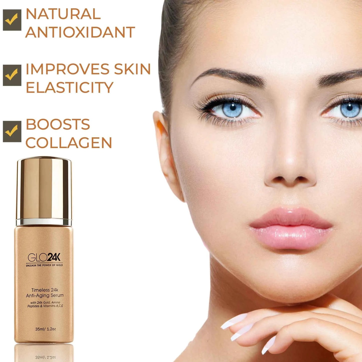 Timeless 24k Anti-Aging Serum with 24k Gold, Amino Peptides & Vitamins A, C, E - Perla Margherita