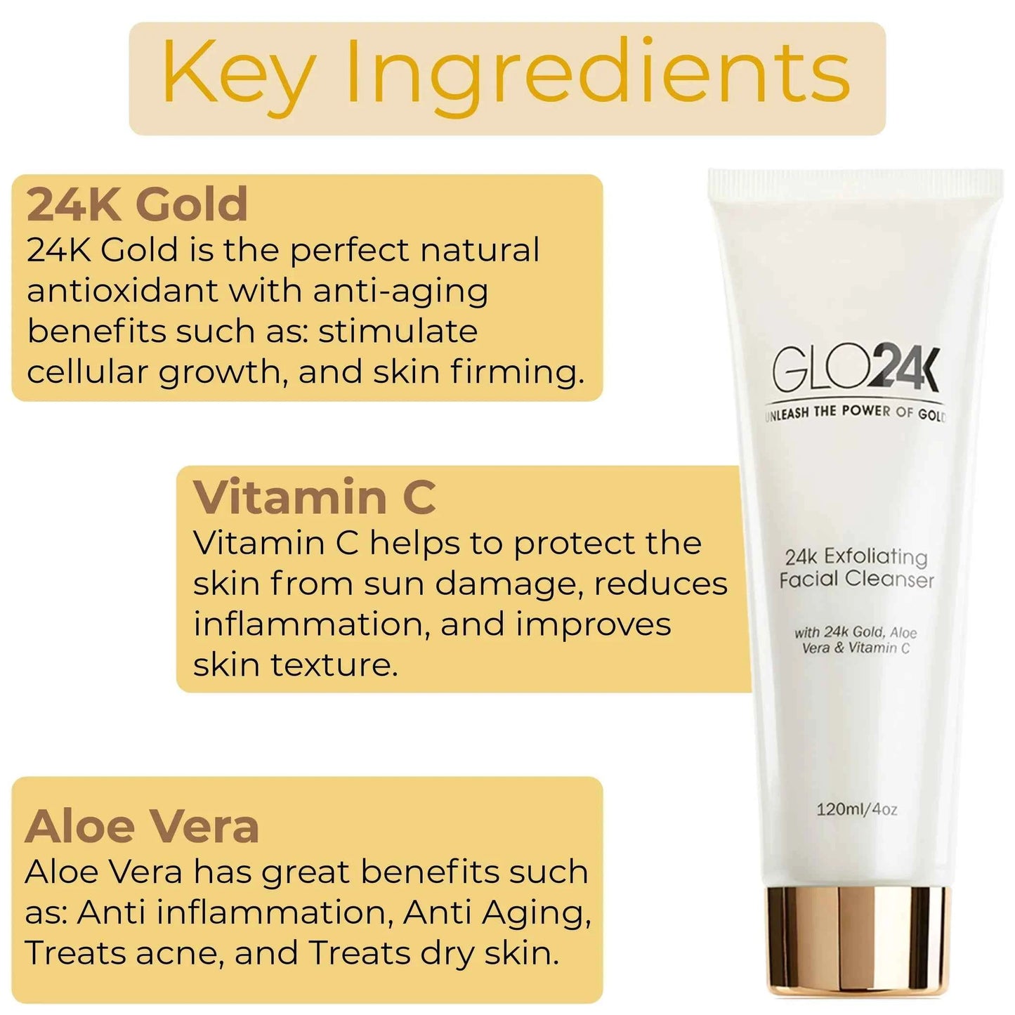 24k Gold Facial Cleanser with Aloe Vera & Vitamin C for Exfoliating Radiance - Perla Margherita