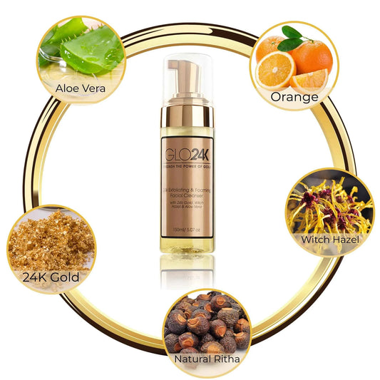 24K Facial Cleanser with Exfoliating Foam, 24K Gold, Witch Hazel, and Aloe Vera - Perla Margherita