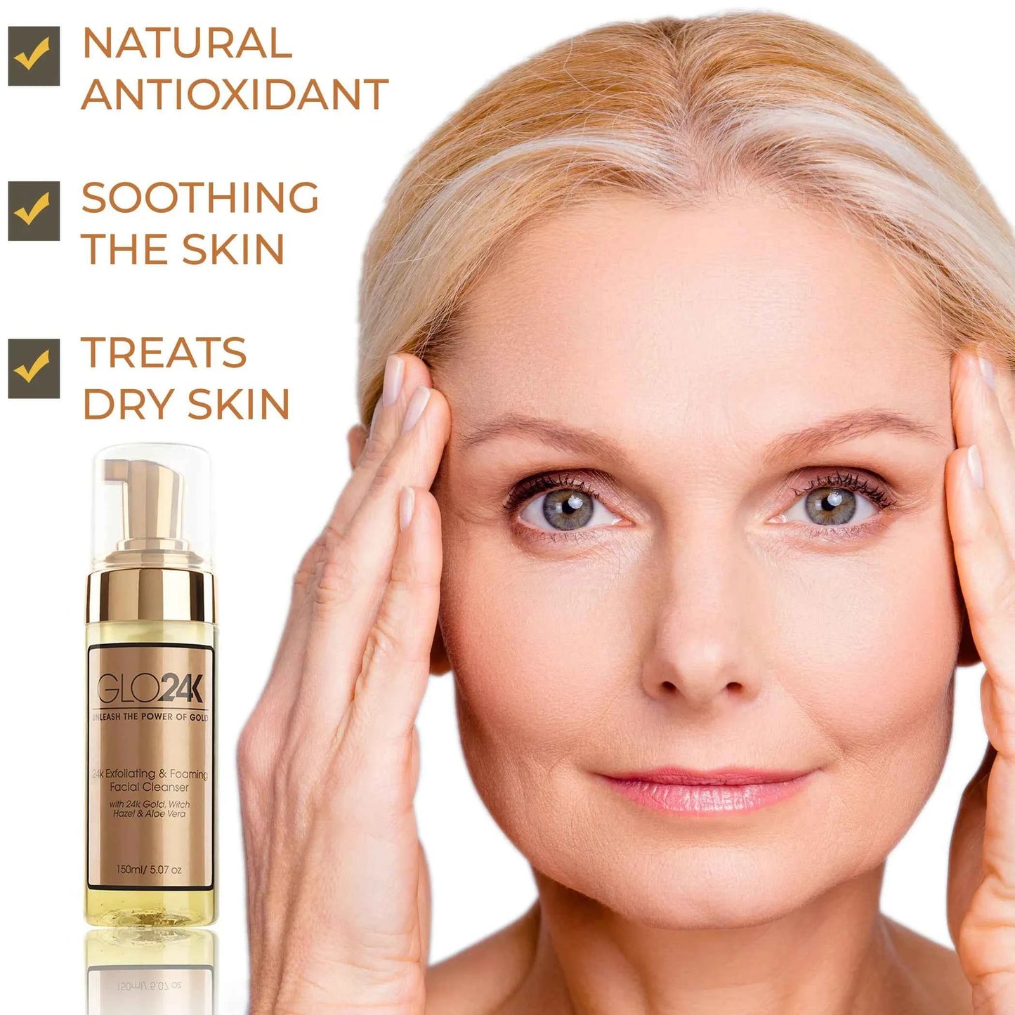 24K Facial Cleanser with Exfoliating Foam, 24K Gold, Witch Hazel, and Aloe Vera - Perla Margherita