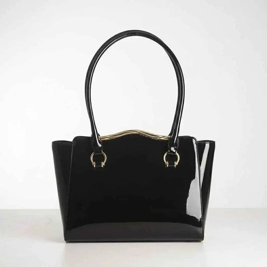 Black Leather Tote Handbag - Marina - Perla Margherita