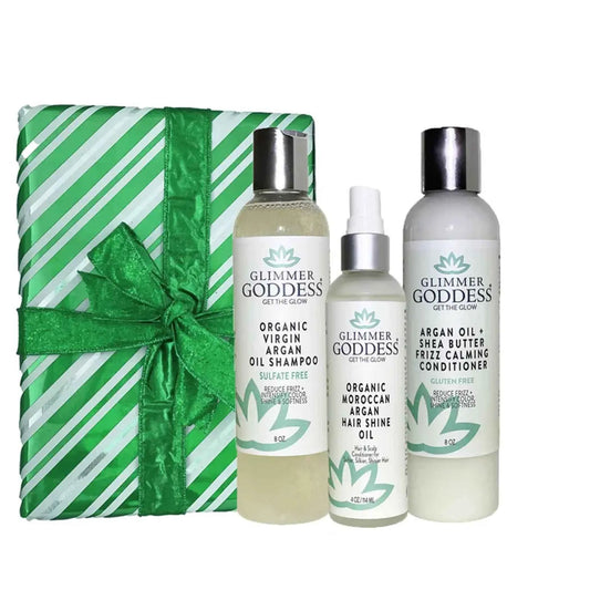 Organic Argan Oil Hair Care Set - Shampoo, Conditioner, and Hair Shine Spray Trio - Perla Margherita