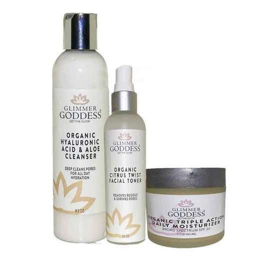 Organic Anti-Aging Skincare Kit - 3 Step Cleanse, Tone & Moisturize System - Perla Margherita