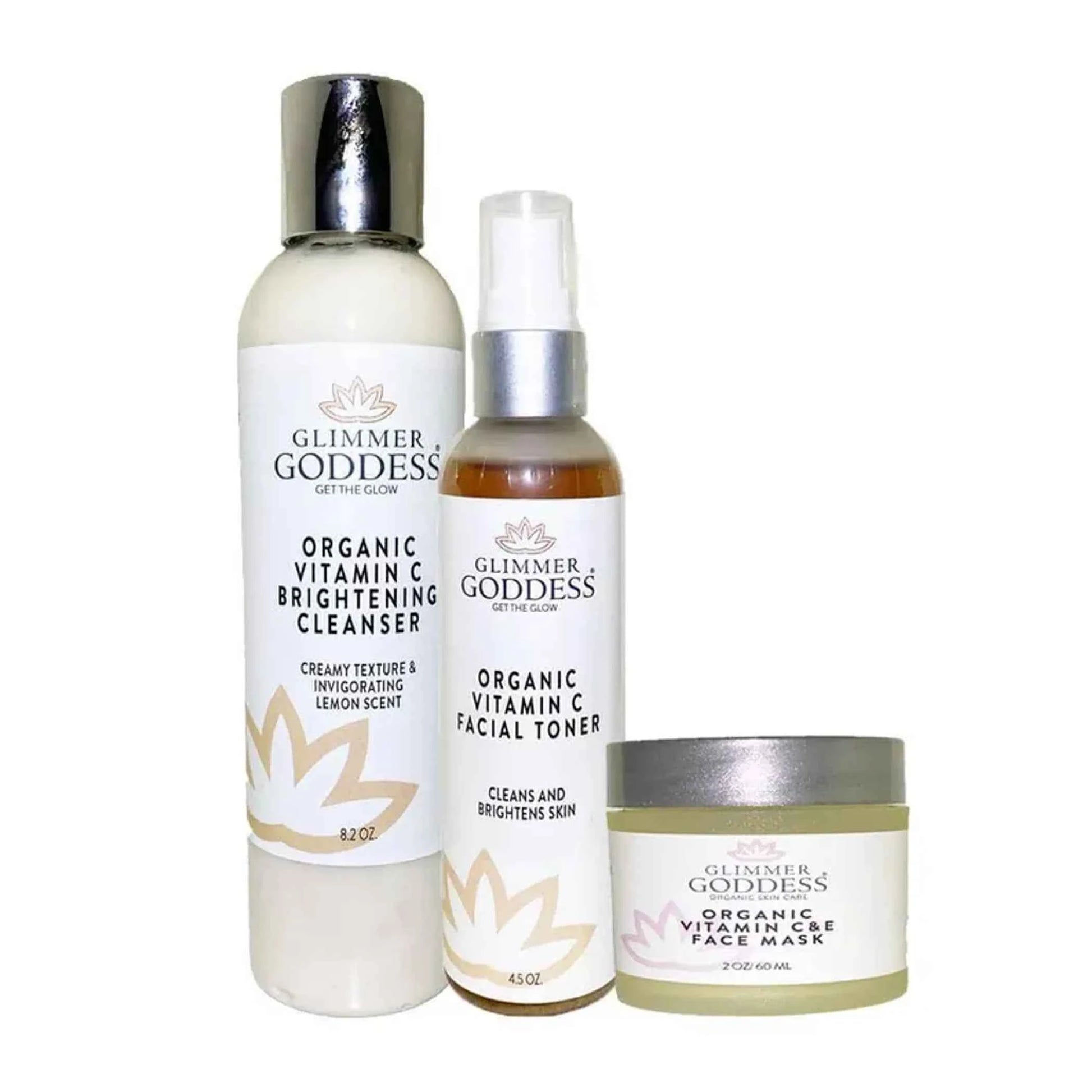 Vitamin C Skin Care Kit for Brighter Skin - Organic 3 Step Cleansing Set - Perla Margherita