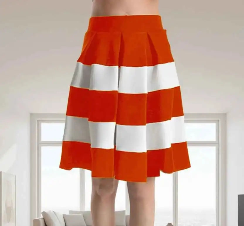 Pleated Color Block Skirt with Elasticized Waist band Orange - Perla Margherita