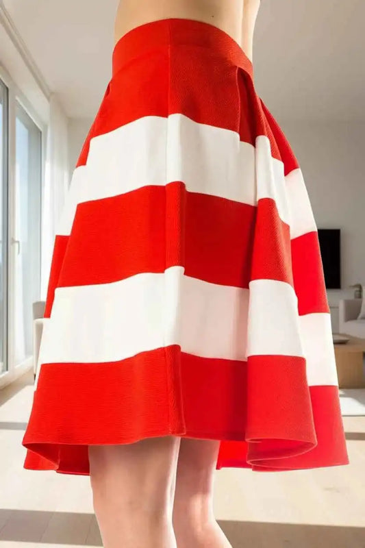 Pleated Color Block Skirt with Elasticized Waist band Orange - Perla Margherita